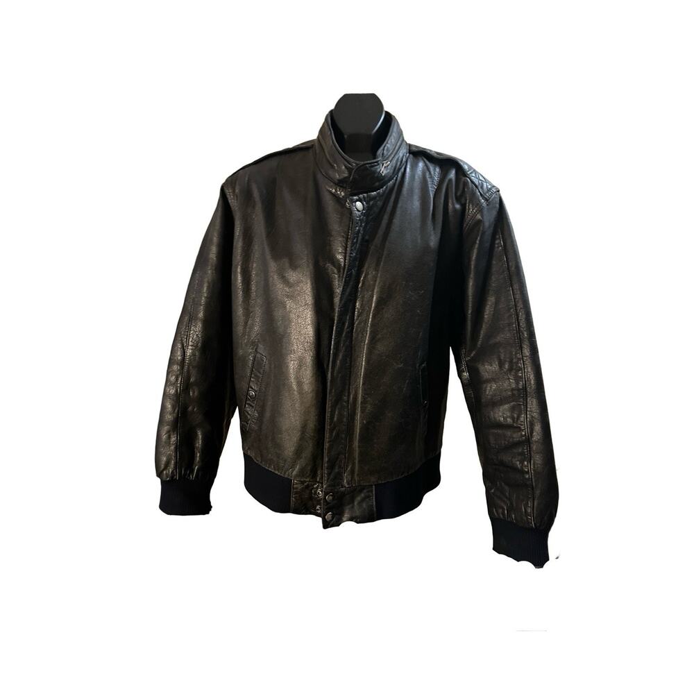 Wear Me Out Vintage Black Leather Bomber Jacket – Size 46